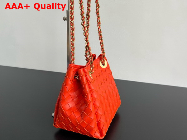 Bottega Veneta Small Parachute Chain Shoulder Bag in Orange Intrecciato Leather Replica