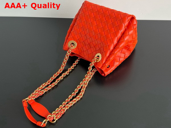 Bottega Veneta Small Parachute Chain Shoulder Bag in Orange Intrecciato Leather Replica