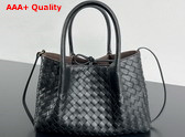 Bottega Veneta Small Pinacoteca Tote Bag in Black Intrecciato Silky Calf Leather Replica