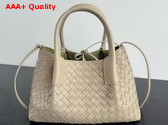 Bottega Veneta Small Pinacoteca Tote Bag in Intrecciato Silky Calf Leather with Adjustable and Detachable Strap Ecru and Matcha Replica