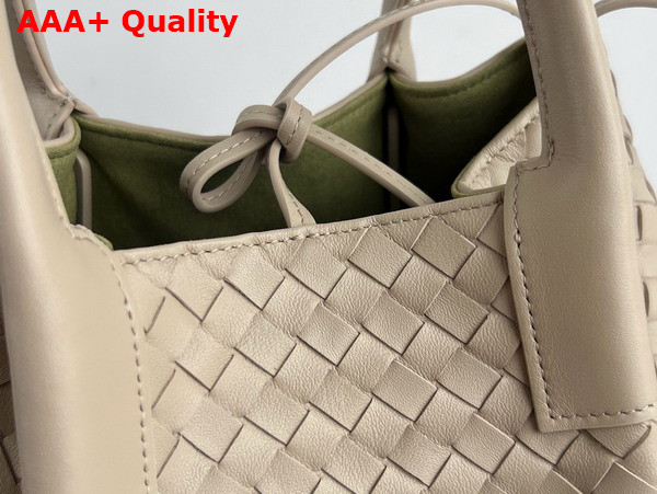 Bottega Veneta Small Pinacoteca Tote Bag in Intrecciato Silky Calf Leather with Adjustable and Detachable Strap Ecru and Matcha Replica