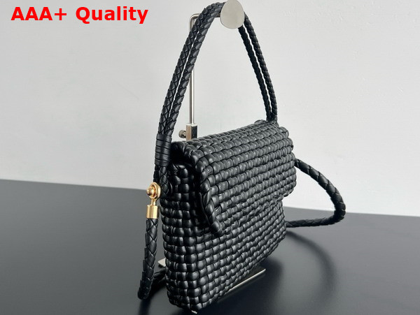 Bottega Veneta Swing Black Intreccio Leather Top Handle Bag with Double Coaxial Strap Replica