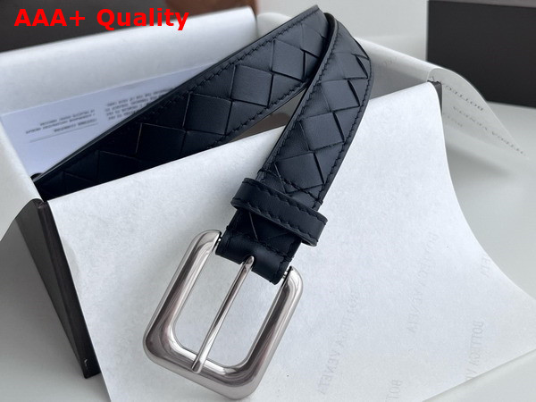 Bottega Veneta Thin Intrecciato Belt in Black Replica