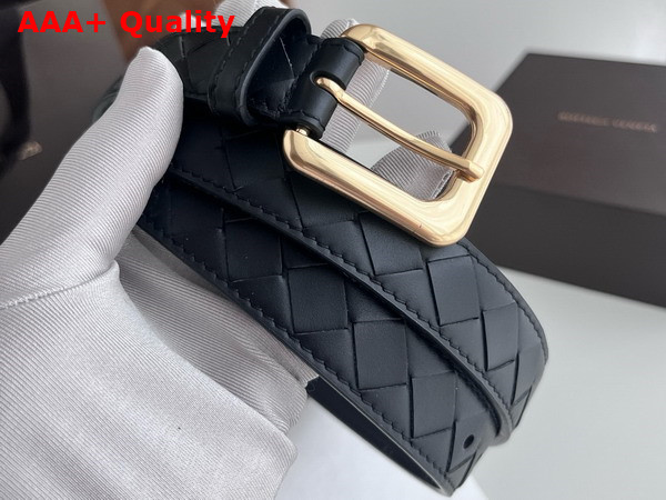 Bottega Veneta Thin Intrecciato Belt in Black Replica