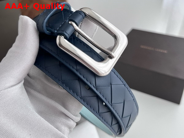 Bottega Veneta Thin Intrecciato Belt in Navy Blue Replica