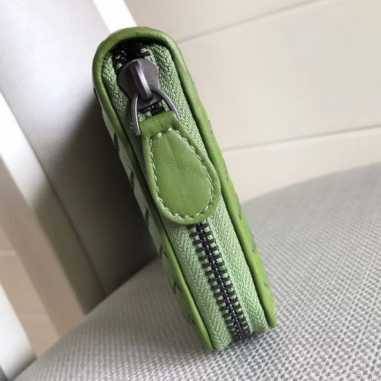 Bottega Veneta Zip Around Wallet in Green Lambskin