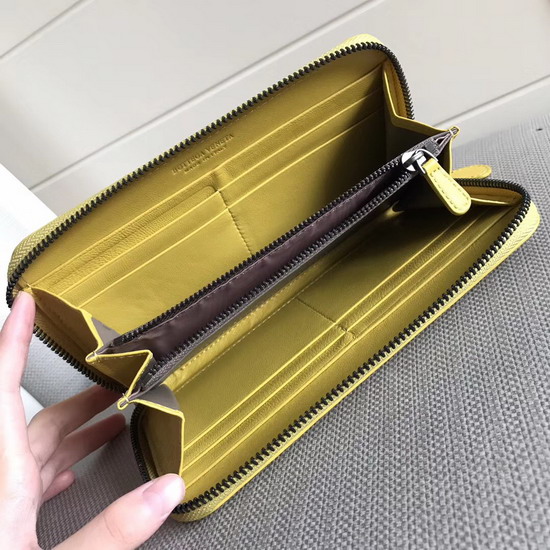Bottega Veneta Zip Around Wallet in Yellow Lambskin