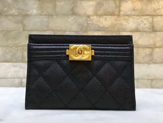 Boy Chanel Card Holder in Black Grained Calfskin A84431