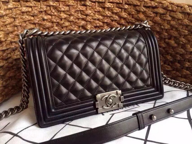 Boy Chanel Flap Bag Black Lambskin Silver Chain for Sale