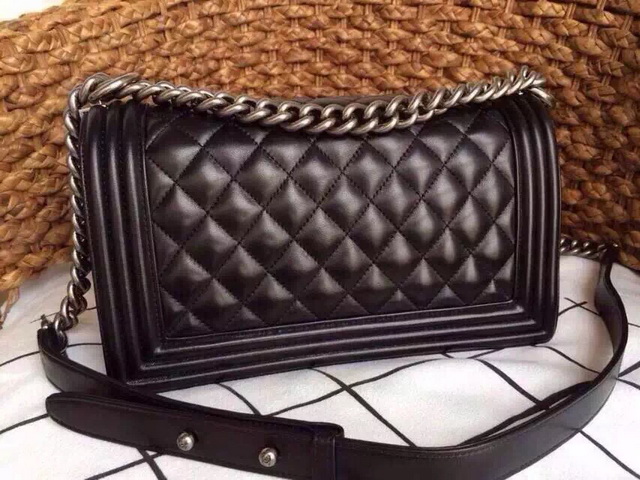 Boy Chanel Flap Bag Black Lambskin Silver Chain for Sale