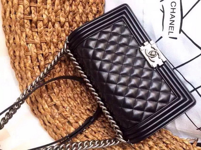Boy Chanel Flap Bag Black Lambskin Silver Chain for Sale