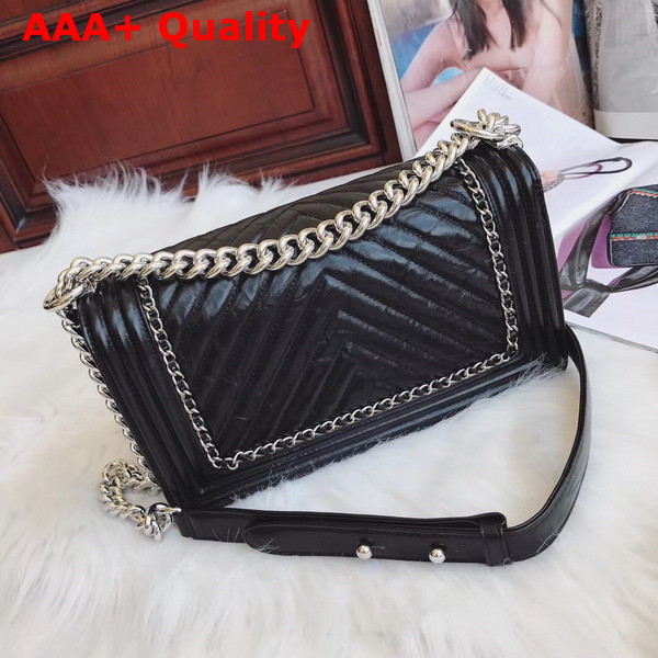 Boy Chanel Handbag Crackle Calfskin Black Calfskin Replica