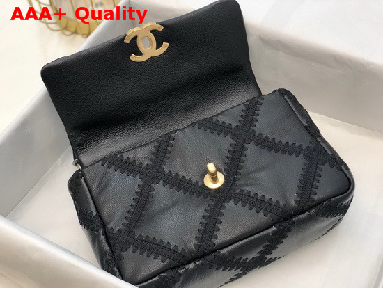 Chanel 19 Flap Bag Calfskin Crochet Gold Tone Silver Tone and Ruthenium Finish Metal Black AS1160 Replica
