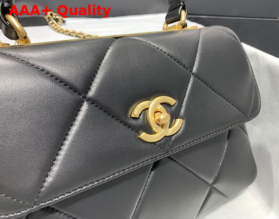 Chanel 19 Handbag with Top Handle in Black Lambskin with Gold Hardware Replica