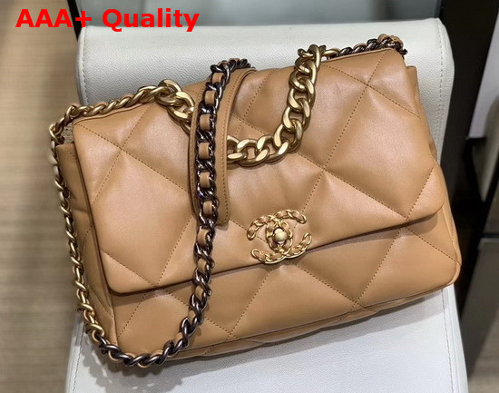 Chanel 19 Large Flap Bag in Light Tan Lambskin AS1161 Replica