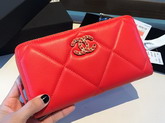 Chanel 19 Long Zipped Wallet in Bright Red Lambskin AP1063
