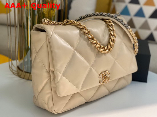 Chanel 19 Maxi Handbag in Beige Lambskin AS1162 Replica