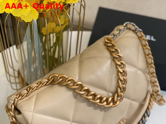 Chanel 19 Maxi Handbag in Beige Lambskin AS1162 Replica