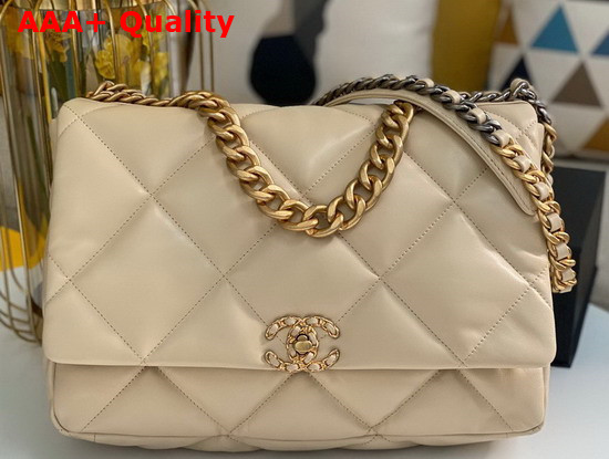 Chanel 19 Maxi Handbag in Beige Lambskin AS1162 Replica