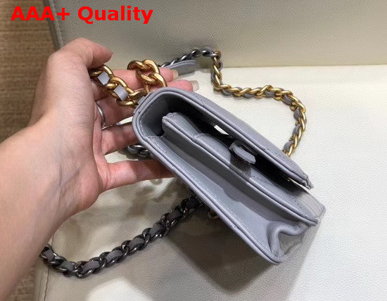 Chanel 19 Wallet On Chain Lambskin Gold Tone Silver Tone and Ruthenium Finish Metal Light Grey AP0957 Replica