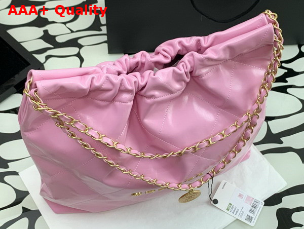 Chanel 22 Handbag Shiny Calfskin Gold Tone Metal Pink Ref AS3261 Replica