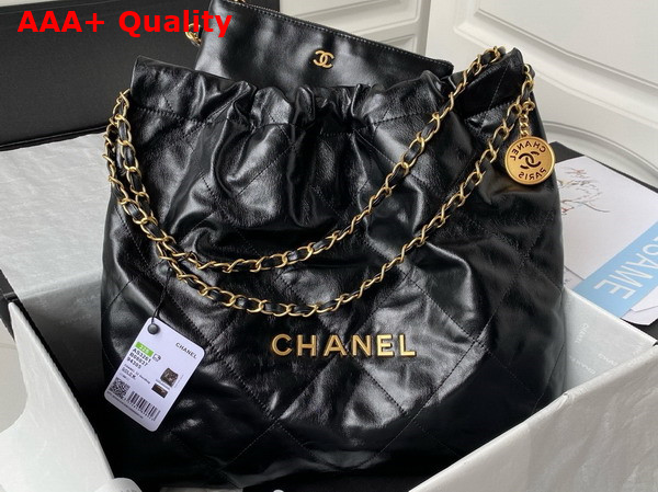 Chanel 22 Handbag in Black Shiny Calfskin and Gold Tone Metal AS3261 Replica