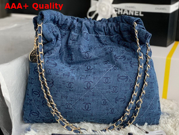 Chanel 22 Handbag in Blue Printed Denim Replica