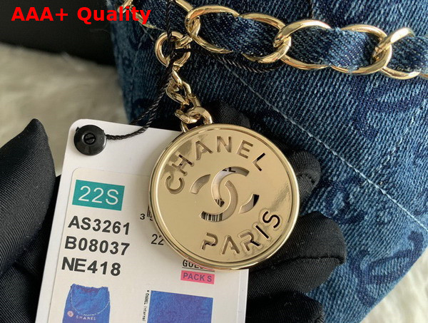 Chanel 22 Handbag in Blue Printed Denim Replica