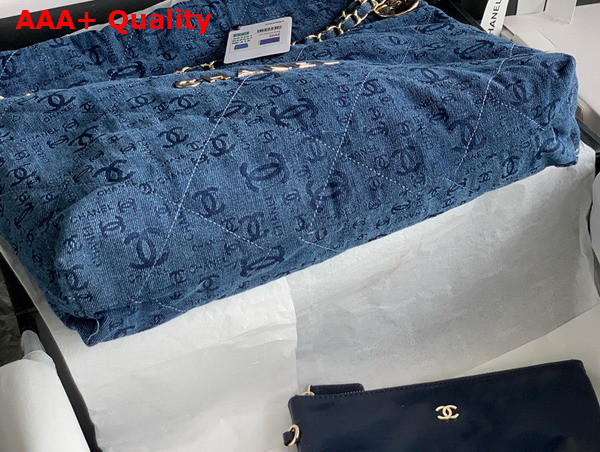 Chanel 22 Handbag in Blue Printed Denim Replica