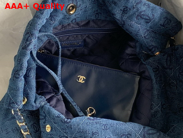 Chanel 22 Handbag in Blue Printed Denim Replica