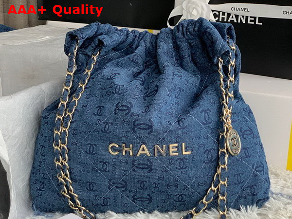 Chanel 22 Handbag in Blue Printed Denim Replica