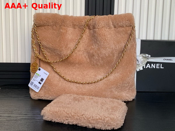 Chanel 22 Handbag in Light Pink Shearling Lambskin Gold Tone Metal AS3261 Replica
