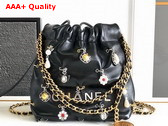 Chanel 22 Mini Handbag Shiny Lambskin Bijoux Charms Gold Tone Metal Black AS3980 Replica