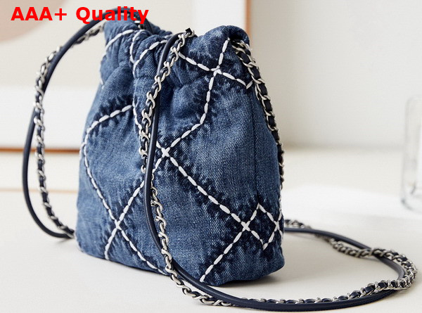 Chanel 22 Mini Handbag Stitched Denim Silver Tone Metal Blue Ref AS3980 Replica