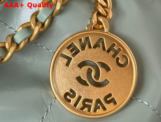 Chanel 22 Mini Handbag in Pale Blue Shiny Crumpled Calfskin Gold Tone Metal AS3980 Replica