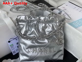 Chanel 22 Mini Handbag in Silver Shiny Crumpled Calfskin Gold Tone Metal AS3980 Replica