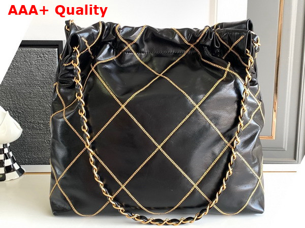 Chanel 22 Small Handbag Shiny Calfskin and Gold Tone Mtal Black AS3260 Replica