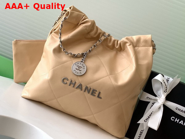 Chanel 22 Small Handbag in Beige Shiny Calfskin AS3260 Replica