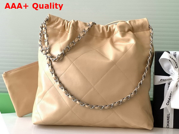 Chanel 22 Small Handbag in Beige Shiny Calfskin AS3260 Replica
