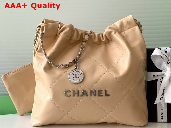 Chanel 22 Small Handbag in Beige Shiny Calfskin AS3260 Replica