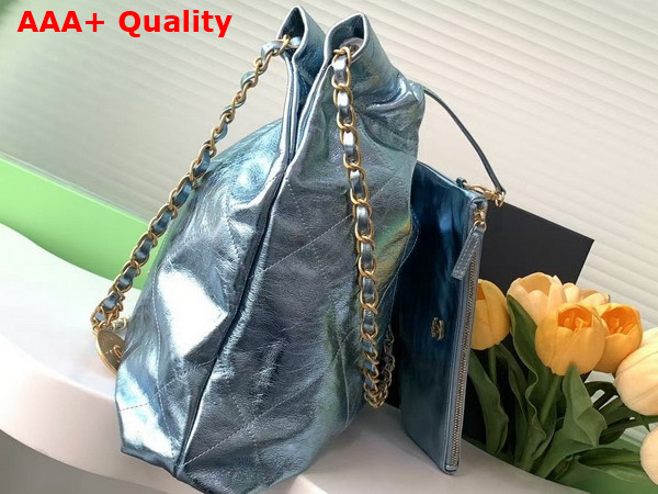 Chanel 22 Small Handbag in Blue Metallic Crinkled Calfskin AS3260 Replica