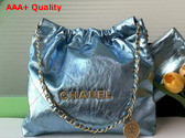 Chanel 22 Small Handbag in Blue Metallic Crinkled Calfskin AS3260 Replica