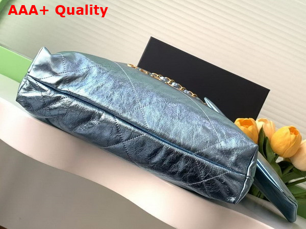 Chanel 22 Small Handbag in Blue Metallic Crinkled Calfskin AS3260 Replica