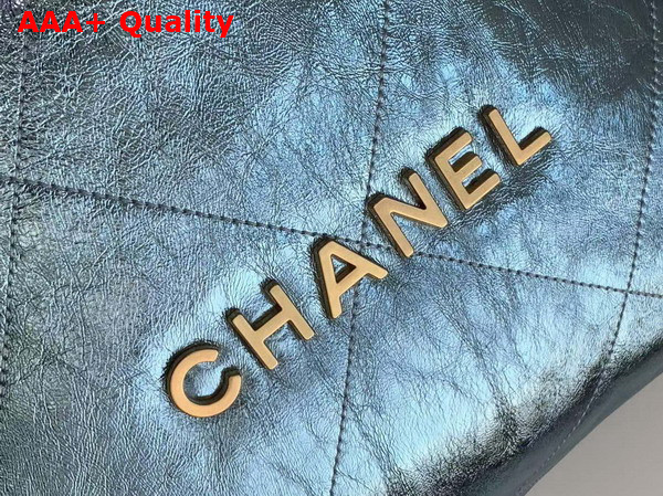 Chanel 22 Small Handbag in Blue Metallic Crinkled Calfskin AS3260 Replica