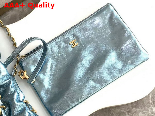 Chanel 22 Small Handbag in Blue Metallic Crinkled Calfskin AS3260 Replica