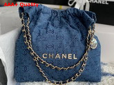 Chanel 22 Small Handbag in Blue Printed Denim Replica