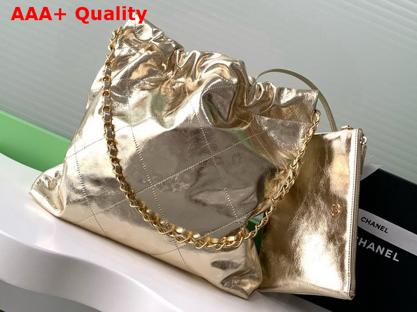 Chanel 22 Small Handbag in Gold Metallic Crinkled Calfskin AS3260 Replica
