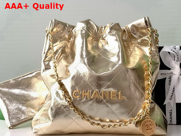 Chanel 22 Small Handbag in Gold Metallic Crinkled Calfskin AS3260 Replica