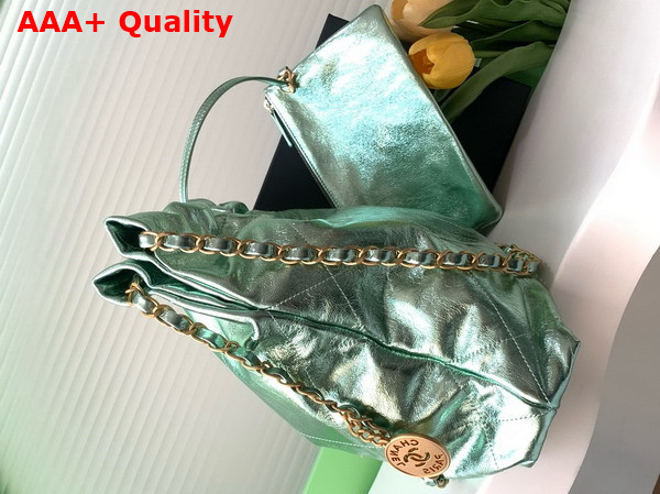 Chanel 22 Small Handbag in Green Metallic Crinkled Calfskin AS3260 Replica