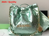 Chanel 22 Small Handbag in Green Metallic Crinkled Calfskin AS3260 Replica